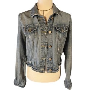 American Eagle Distressed Jean Jacket size Large